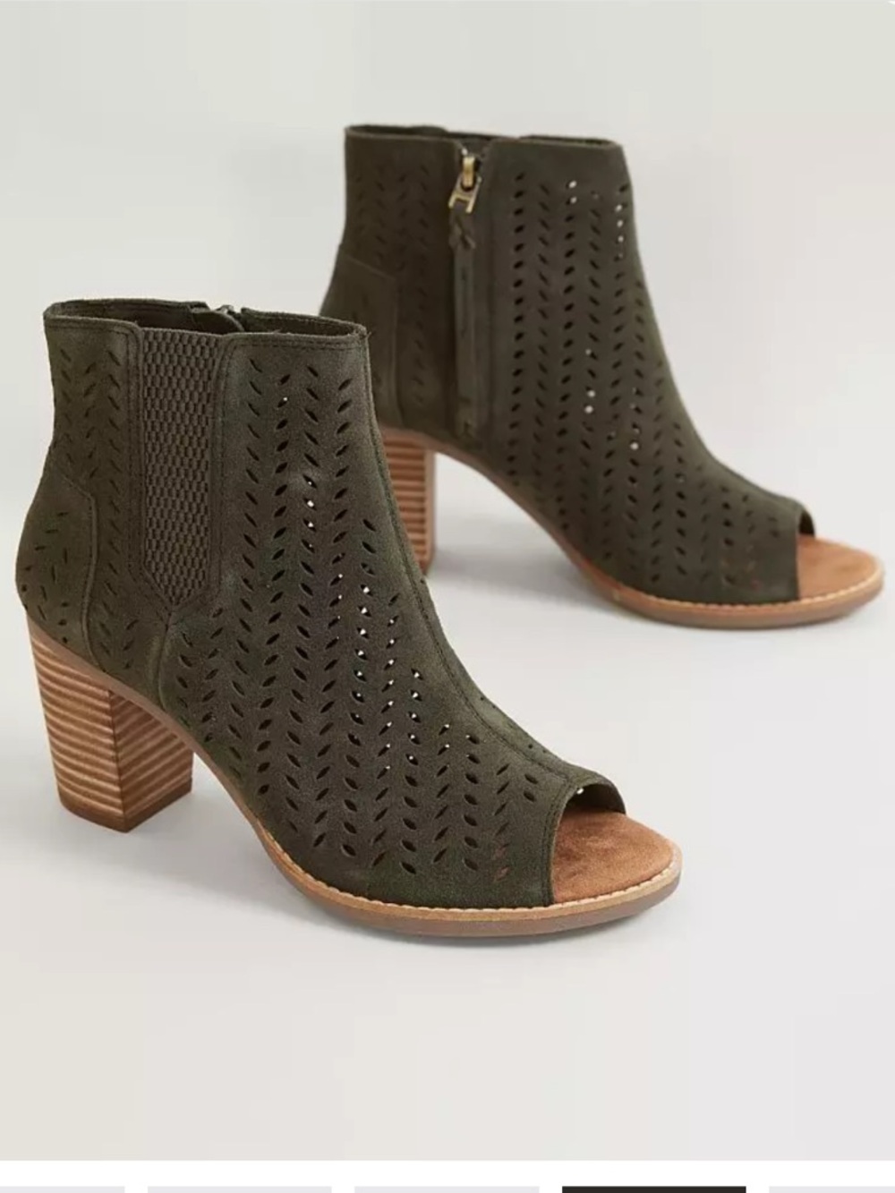 NWT - TOMS ‘Majorca’ Peep Toe Perf Suede Leather Bootie - Picture 4 of 11